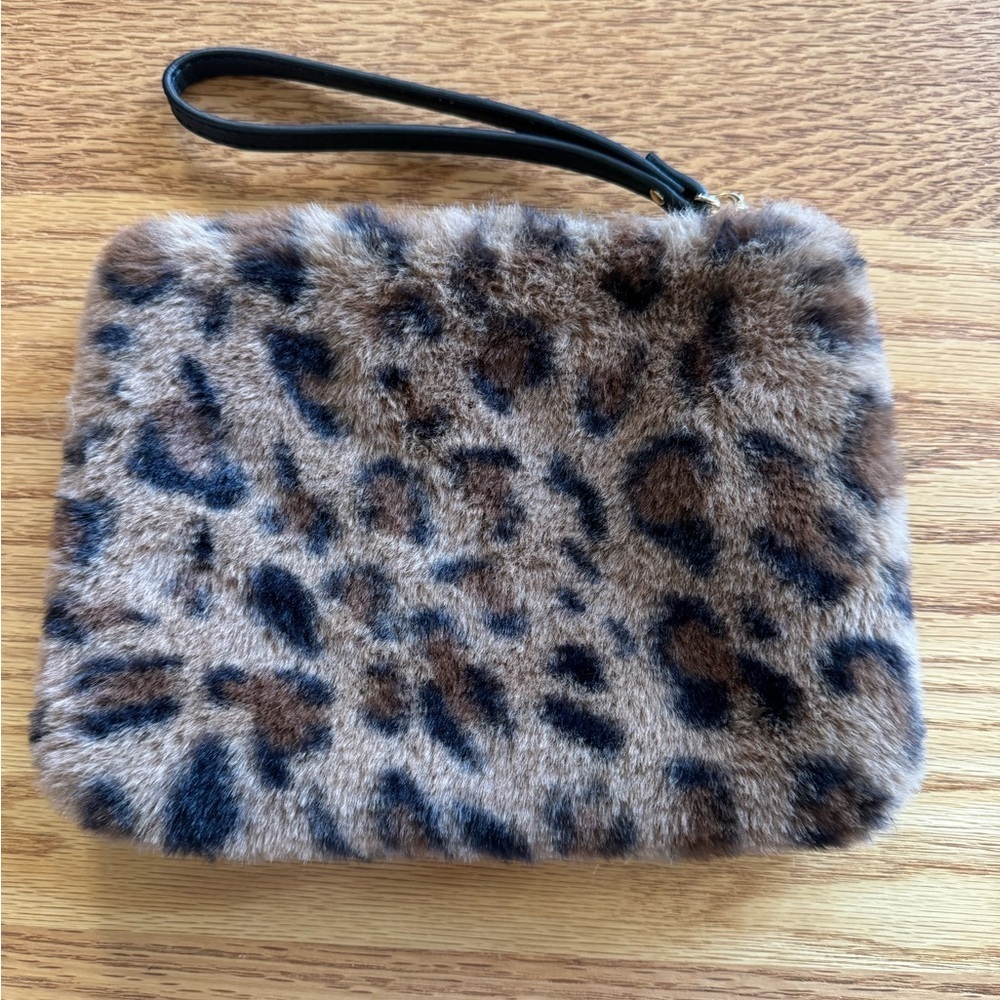 Expressions Brown and Black Faux Leopard Print Fur Wristlet - Picture 2 of 6